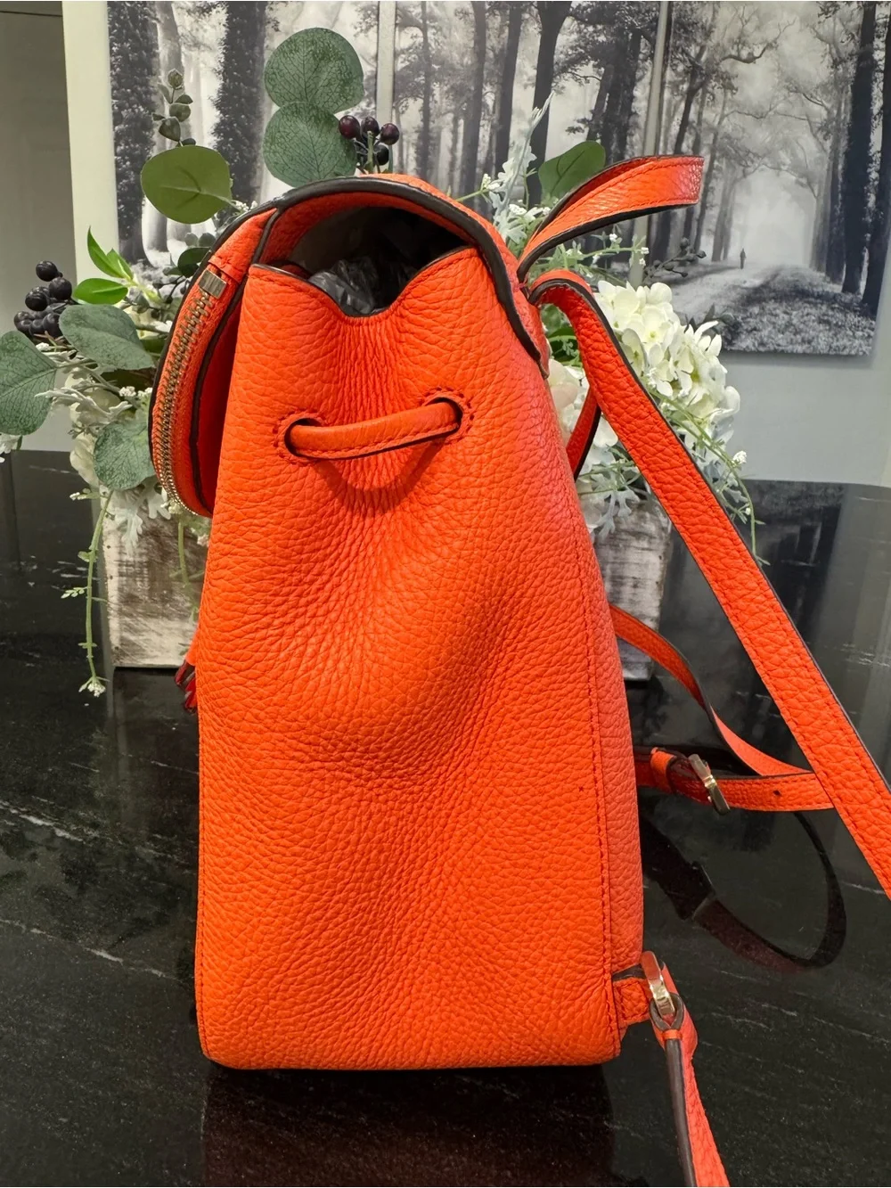 🍊♠️Kate Spade New York Orange Pebbled Leather Backpack - Picture 7 of 12